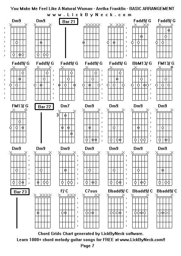 Chord Grids Chart of chord melody fingerstyle guitar song-You Make Me Feel Like A Natural Woman - Aretha Franklin - BASIC ARRANGEMENT,generated by LickByNeck software.